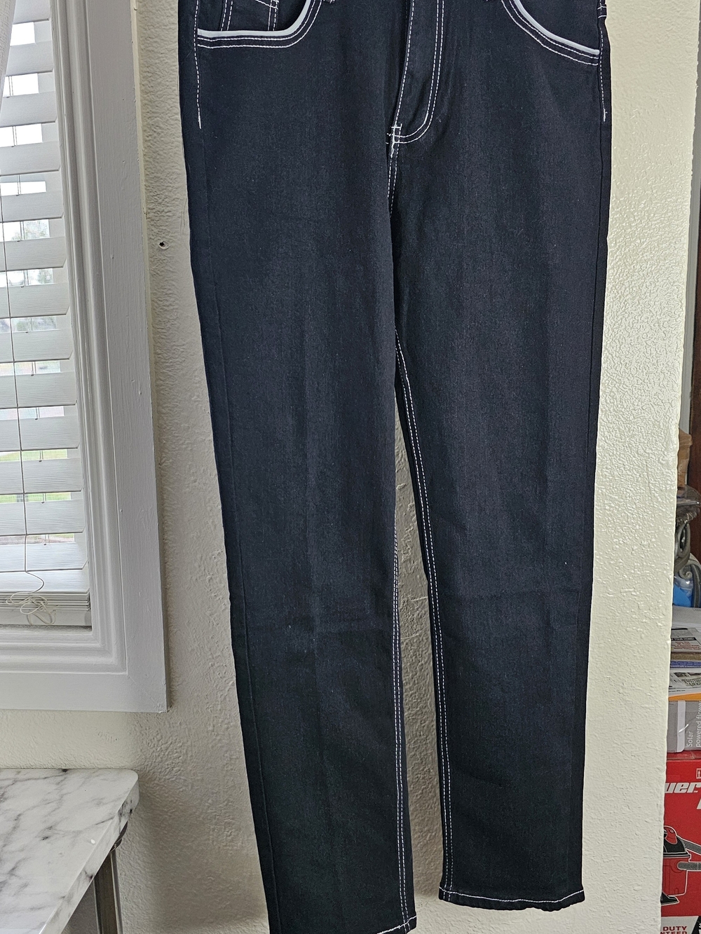 Mens Black Jeans with White Contrast Stitching